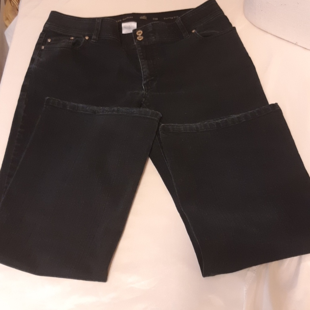 Womens Black Jeans sz 12/30 DH CURVY COUPE GALBEE double button stretch waist